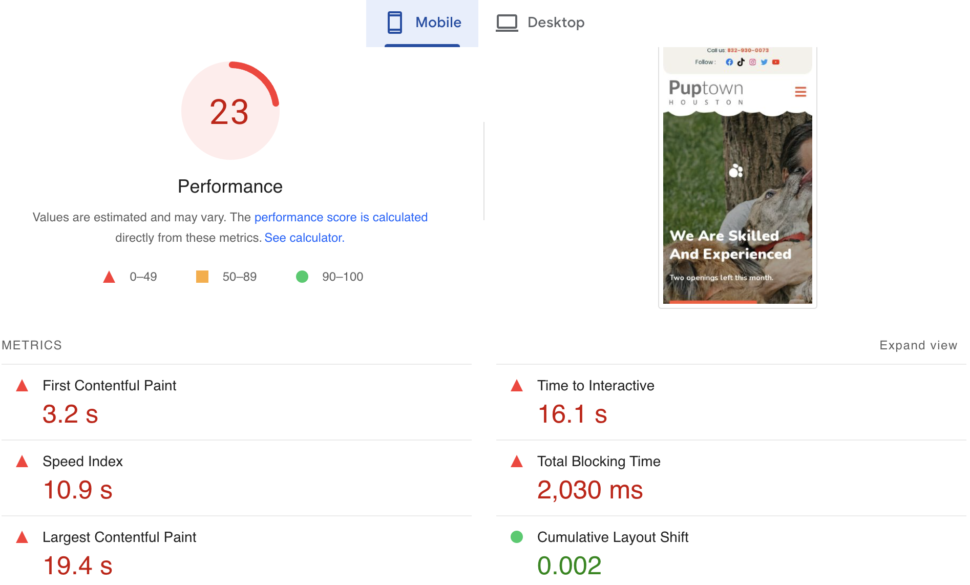 website speed on mobile