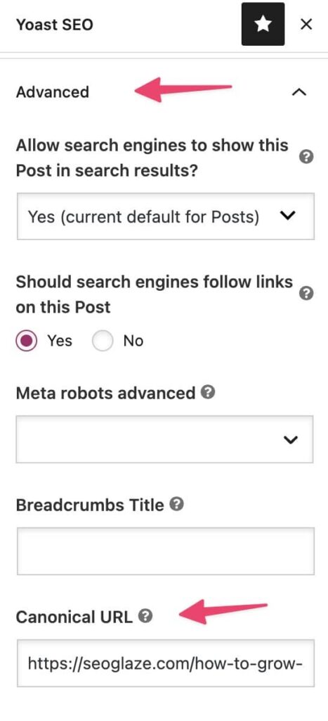 canonical URL in Yoast SEO Plugin